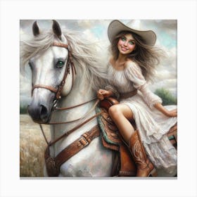 Cowgirl On Horseback 2 Canvas Print