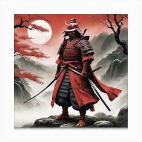 Lonely Japanese Red Samurai Warrior Art Print 0 Canvas Print