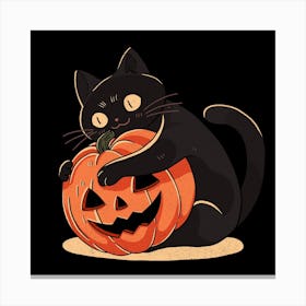 Pumpkin Embrace Black cat Canvas Print