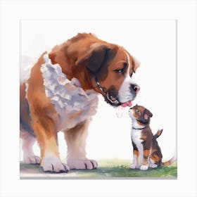 A Big Dog Playing With A Small Cat Painted 0 Optimized Canvas Print