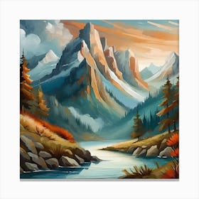 Firefly An Illustration Of A Beautiful Majestic Cinematic Tranquil Mountain Landscape 80843 Canvas Print