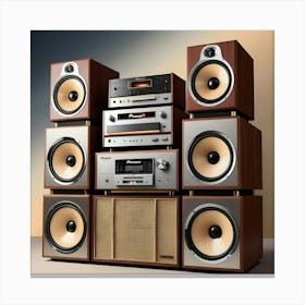 A Highly Detailed, Ultra High Resolution Illustration Of A Vintage, Old School Pioneer Stack Sound System And Speakers 2 Canvas Print