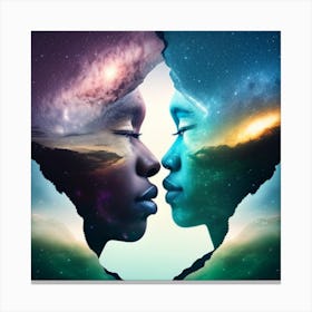 Two People Kissing In Space Canvas Print