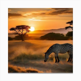 Zebra At Sunset In The Savannah Canvas Print