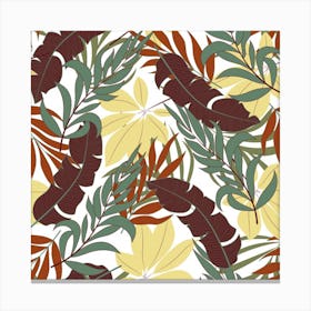 Botanical Seamless Tropical Pattern With Bright Red Green Plants Leaves Canvas Print