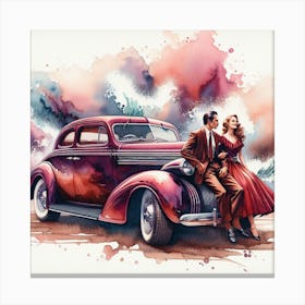 In A Nostalgic 1965 Ocean Beach Setting - Romantic Couple Canvas Print