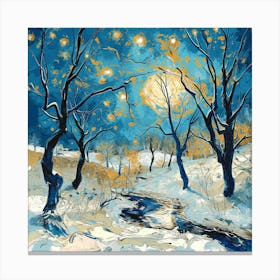 Winter Night In The Forest Canvas Print