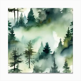 Appalachian Mountains of Misty Pines Watercolor Print of Evergreen Forest..374 Canvas Print