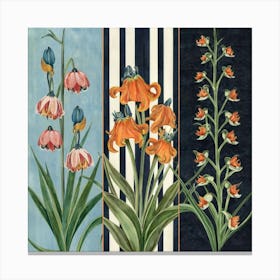 Three equal parts, each part containing a type of flowers 9 Canvas Print