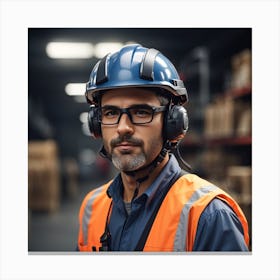Photo Man With Helmet Working Logistic 3 Canvas Print