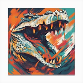 An Abstract Representation Of A Roaring Crocodile, Formed With Bold Brush Strokes And Vibrant Colors Canvas Print