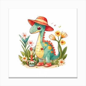 Dinosaur In The Garden Canvas Print