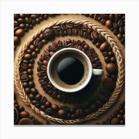 Coffee Cup Surrounded By Coffee Beans Canvas Print