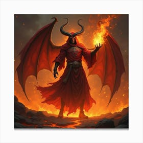 Demon Sorcerer Summoning Flames In Glowing Lava, Vibrant 1 Canvas Print