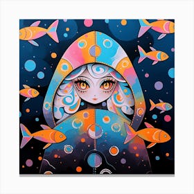 Girl With Fishes 3 Canvas Print