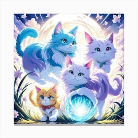 Four Cats In The Moonlight Canvas Print