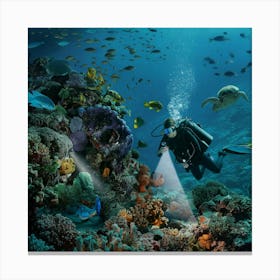 Scuba Diver On The Reef Canvas Print