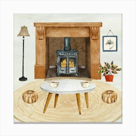 Laundry Living Room With Fireplace Canvas Print