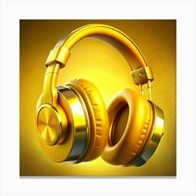 A Pair Of Over Ear Headphones In Glossy Gold Canvas Print