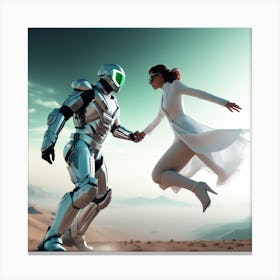 Robot And Woman In The Desert Canvas Print