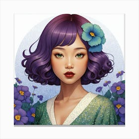 Asian Girl With Purple Hair Canvas Print