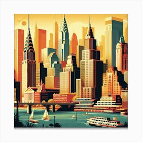 Vintage Travel Poster Depicting A Mid Century City Skyline With Iconic Landmarks, Style Retro Travel Poster 2 Canvas Print