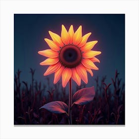 An Abstract Sunflower With Petals Made Of Flowing Neon Light In A Futuristic Field Canvas Print