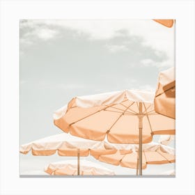 French Beach Umbrellas Square Canvas Print