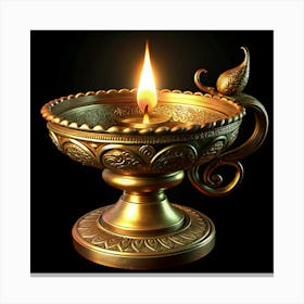 Ornate Golden Oil Lamp With Flame Canvas Print