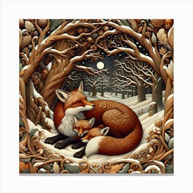 Foxes In Winter Canvas Print