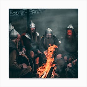 Vikings Around A Campfire Canvas Print