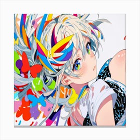 Anime Girl With Colorful Hair 2 Canvas Print