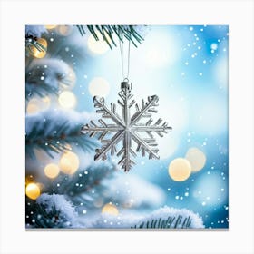 Glossy Snowflake Ornament Dangling From A Needle Of A White Fir Tree Dusted With Fresh Snow Backdr (4) Toile