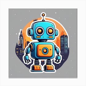 Cartoon Robot In The City Canvas Print