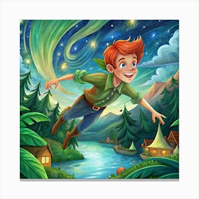 Boy Flying Through A Magical Forest Canvas Print