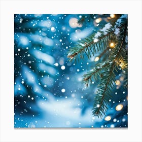 A Christmas Tree Branch Gleaming With Delicate Snowflakes In The Foreground A Merry Banner With Glo (1) Canvas Print