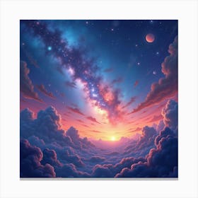 Celestial Watercolor Scene With Vivid Cosmic Colors 1 Canvas Print