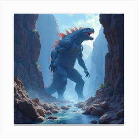 Titan Monster In A Watercolor Rocky Canyon With Bright Lights 1 Canvas Print