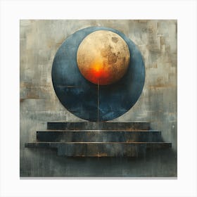  'Lunar Ascendancy', an evocative artwork that encapsulates the mystique of the celestial. A textured moon rises above geometric shapes, symbolizing the ascent of the cosmic against a backdrop of time-worn patina.  Celestial Mystique, Textured Moon Art, Geometric Cosmic.  #LunarAscendancy, #MoonArt, #CosmicDesign.  'Lunar Ascendancy' is an invitation to gaze beyond the terrestrial, offering a sophisticated and contemplative piece for any space. It's perfect for those who are drawn to the night sky, providing a fusion of astronomy and artistry that inspires wonder and introspection. Canvas Print