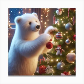 Polar Bear Decorating Christmas Tree Canvas Print