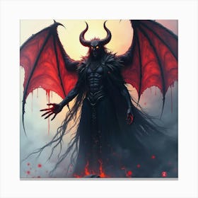 Demon With Black Magic In A Vibrant Watercolor Abyss 1 Canvas Print