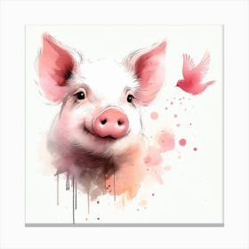 Pig Watercolor Painting Canvas Print