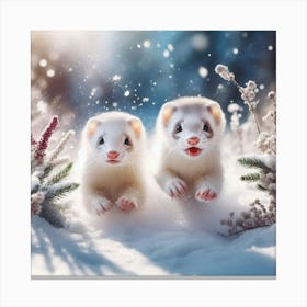 Ferrets In The Snow 2 Canvas Print