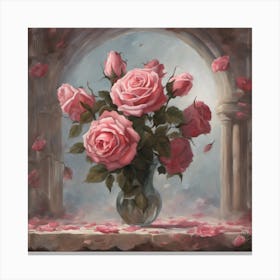 Pink Roses In A Vase 1 Canvas Print