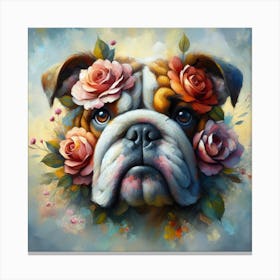 Bulldog With Flowers Canvas Print