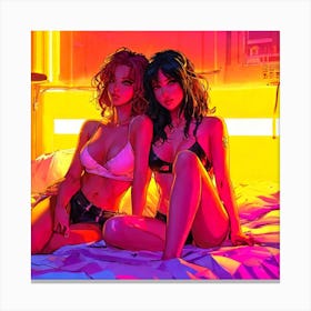 Two Girls On A Bed Canvas Print