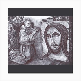 Saint Francis Praying Before the Image of the Holy Face of Jesus Canvas Print