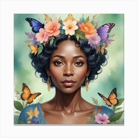 Black Woman With Butterflies Canvas Print