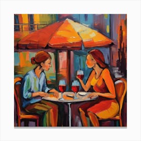 Two Women Drinking Wine Canvas Print