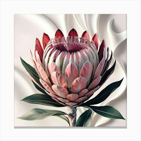 A Breathtakingly Detailed, Ultra High Resolution Digital Illustration Of A Majestic Protea Flower, Rendered In Vibrant, Lifelike Colors, With Intricate Textures And Delicate Petals That Appear Soft To The Touch 3 Canvas Print